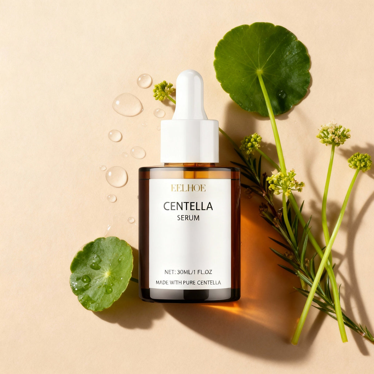 DermaCentella Serum displayed alongside natural centella ingredients