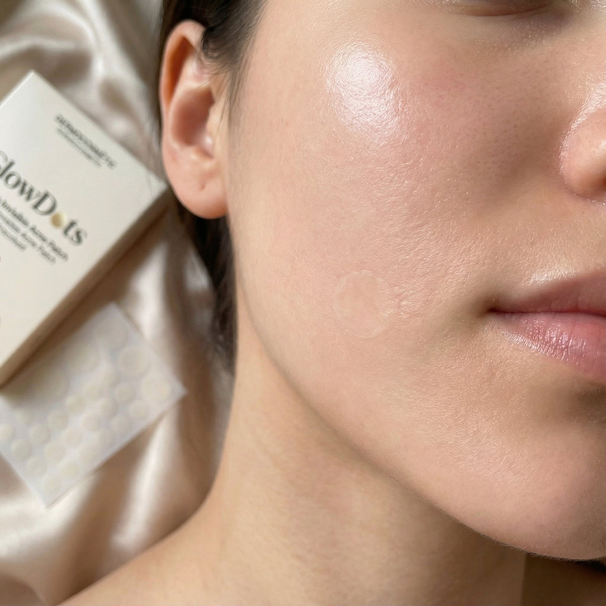 Close-up of clear skin after using GlowDots Acne Patches