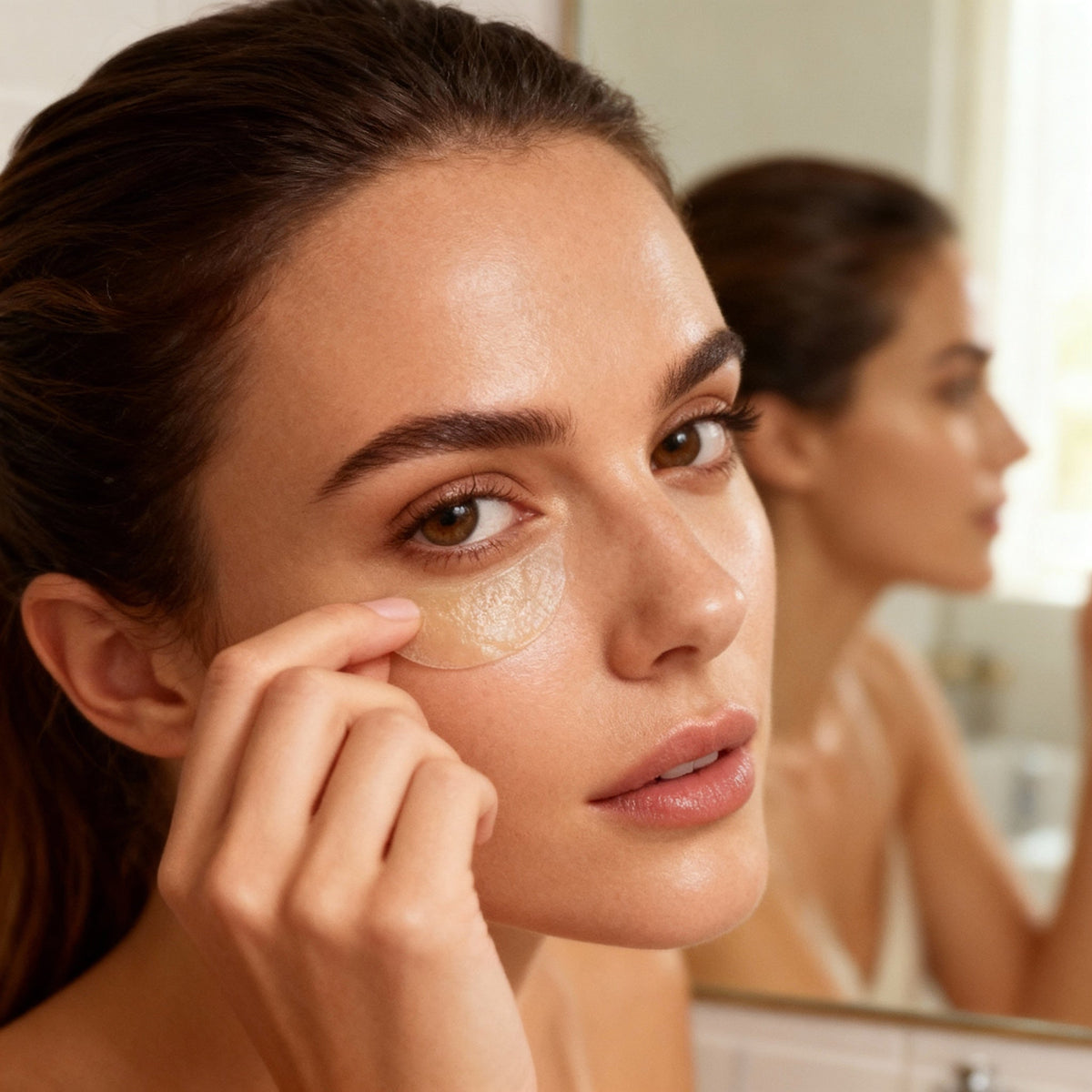 Woman applying HydraLift Collagen Eye Patches