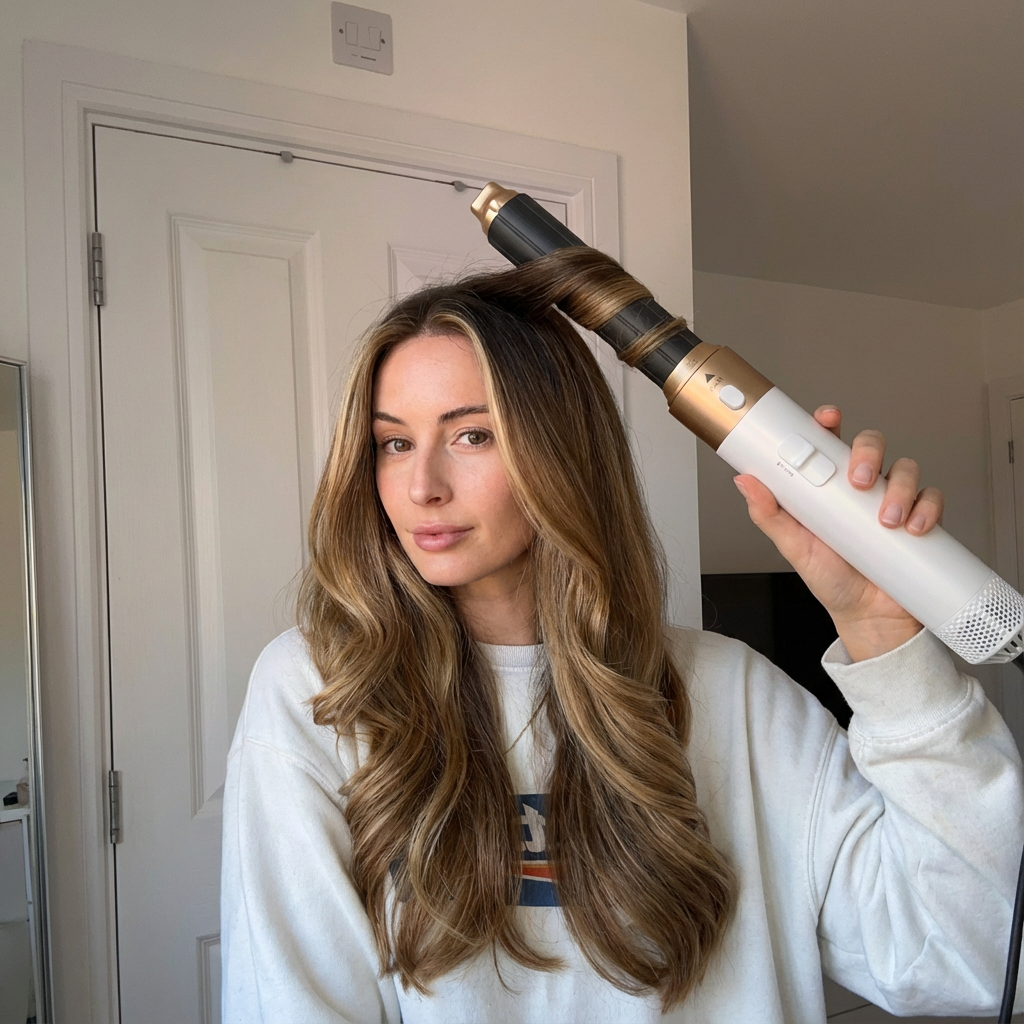 Woman using the AirSilk Pro 5-in-1 Hot Air Styler