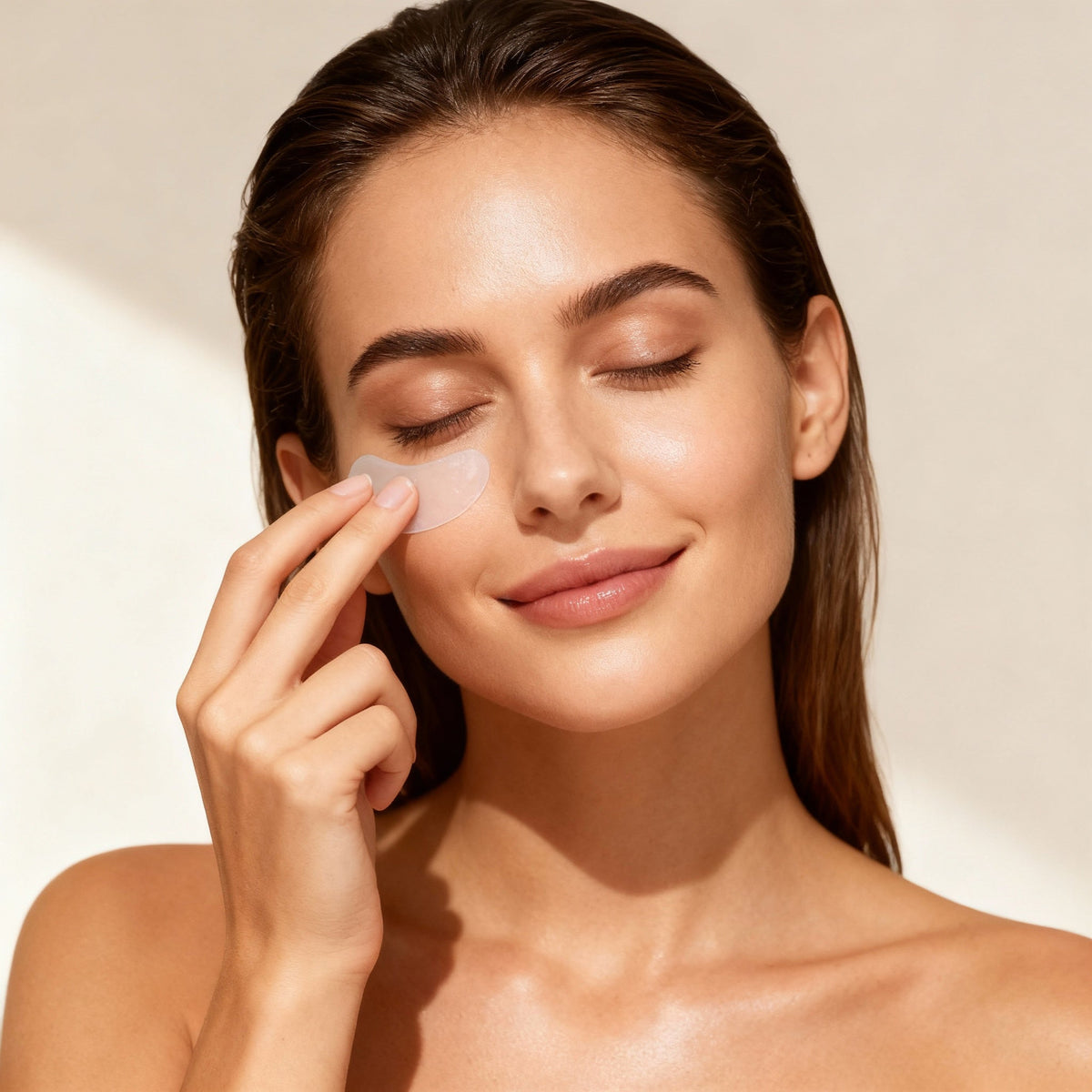 Model applying Bye Puff Microneedle Eye Patches