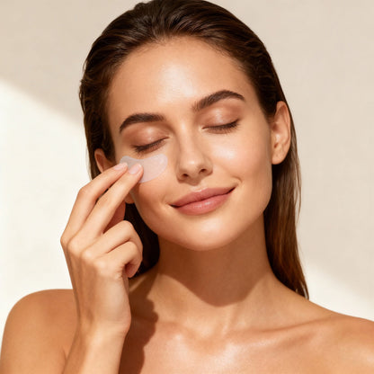 Model applying Bye Puff Microneedle Eye Patches